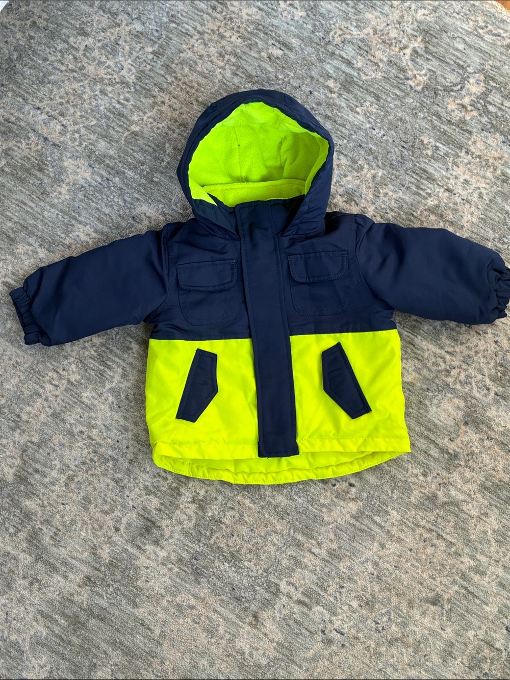 Wonderkids Navy and Neon Yellow Kids Winter Coat 12 mo.